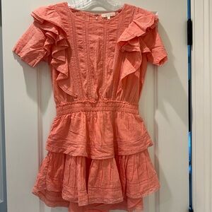 LoveShackFancy Coral Ruffle Mini Dress